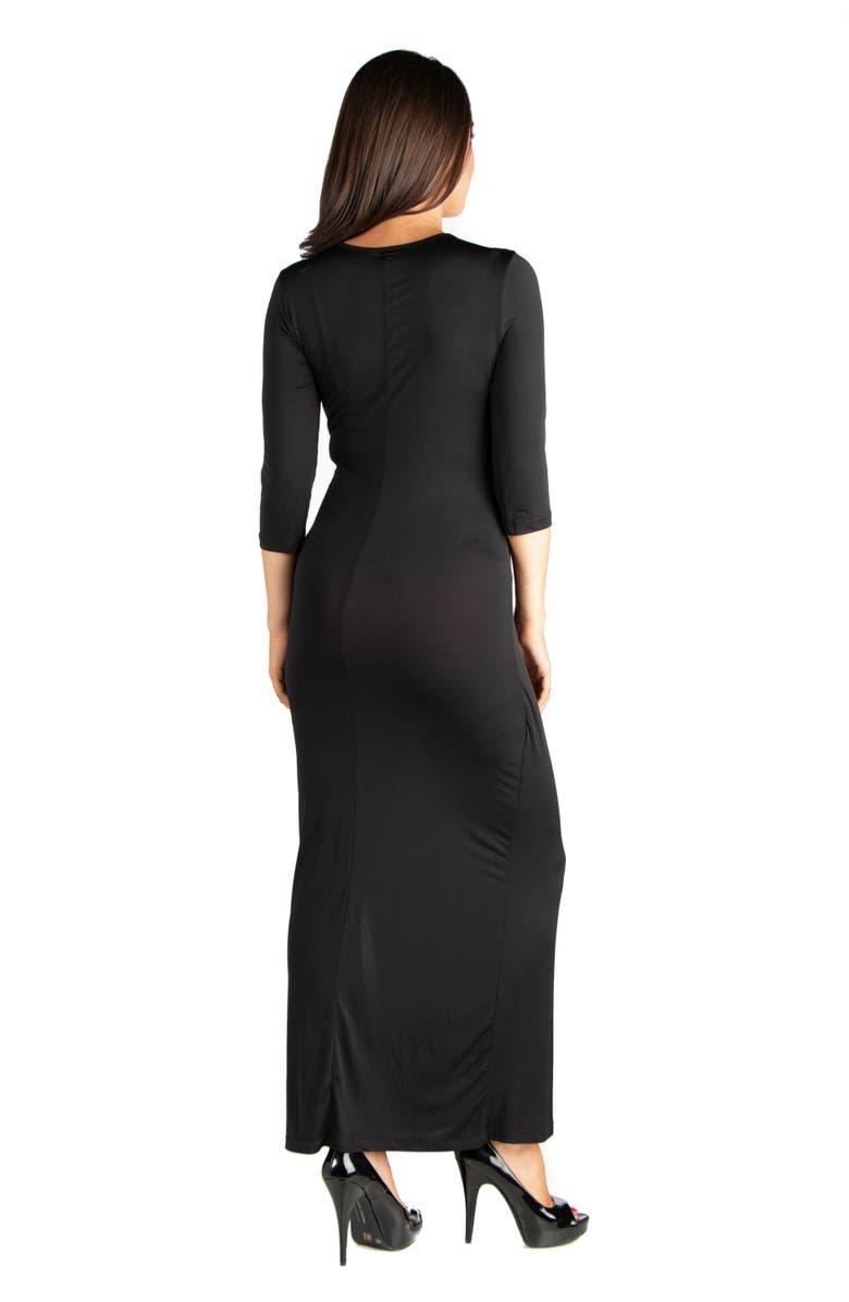24seven Comfort Apparel Fitted V-neck Side Slit Maternity Maxi Dress, Alternate, color, Black