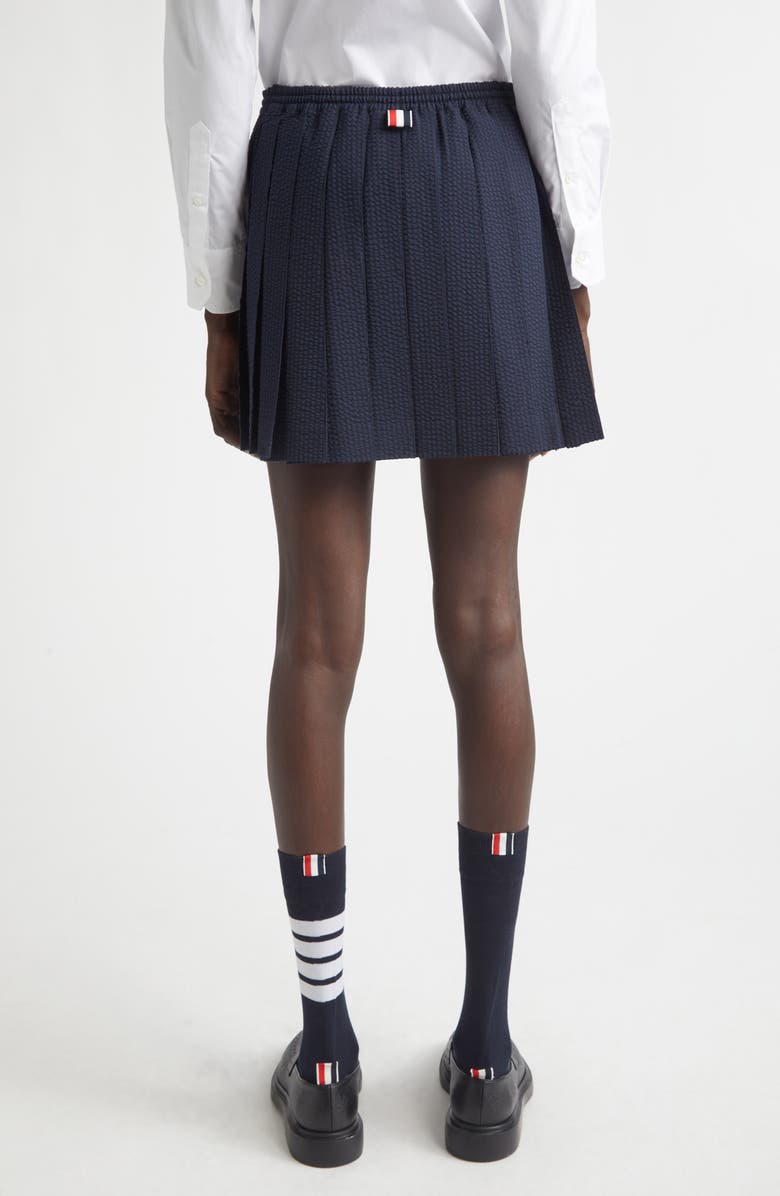 Thom Browne Pleated Wool Seersucker Miniskirt, Alternate, color, Navy