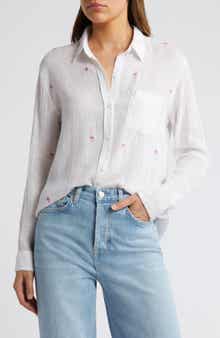 Rails Charli Palm Tree Embroidered Linen Blend Button-Up Shirt