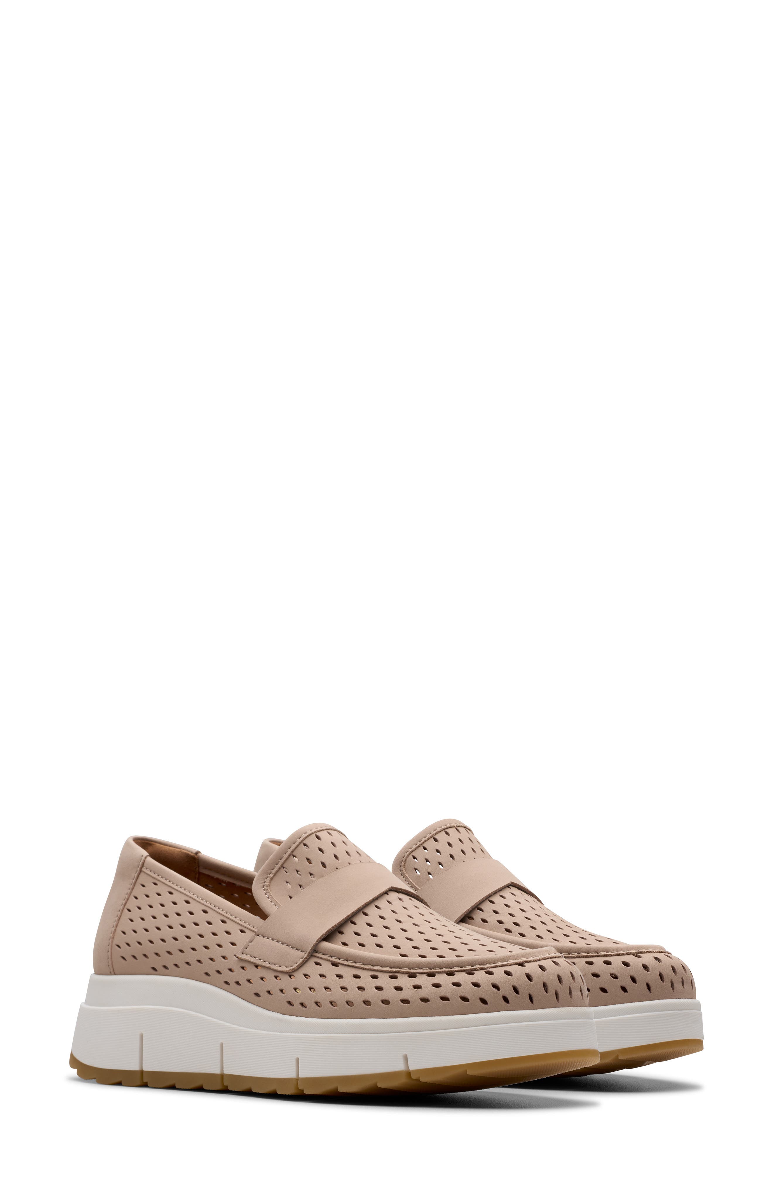 Loriini Edge Platform Wedge Loafer, Alternate, color, SAND NUBUCK