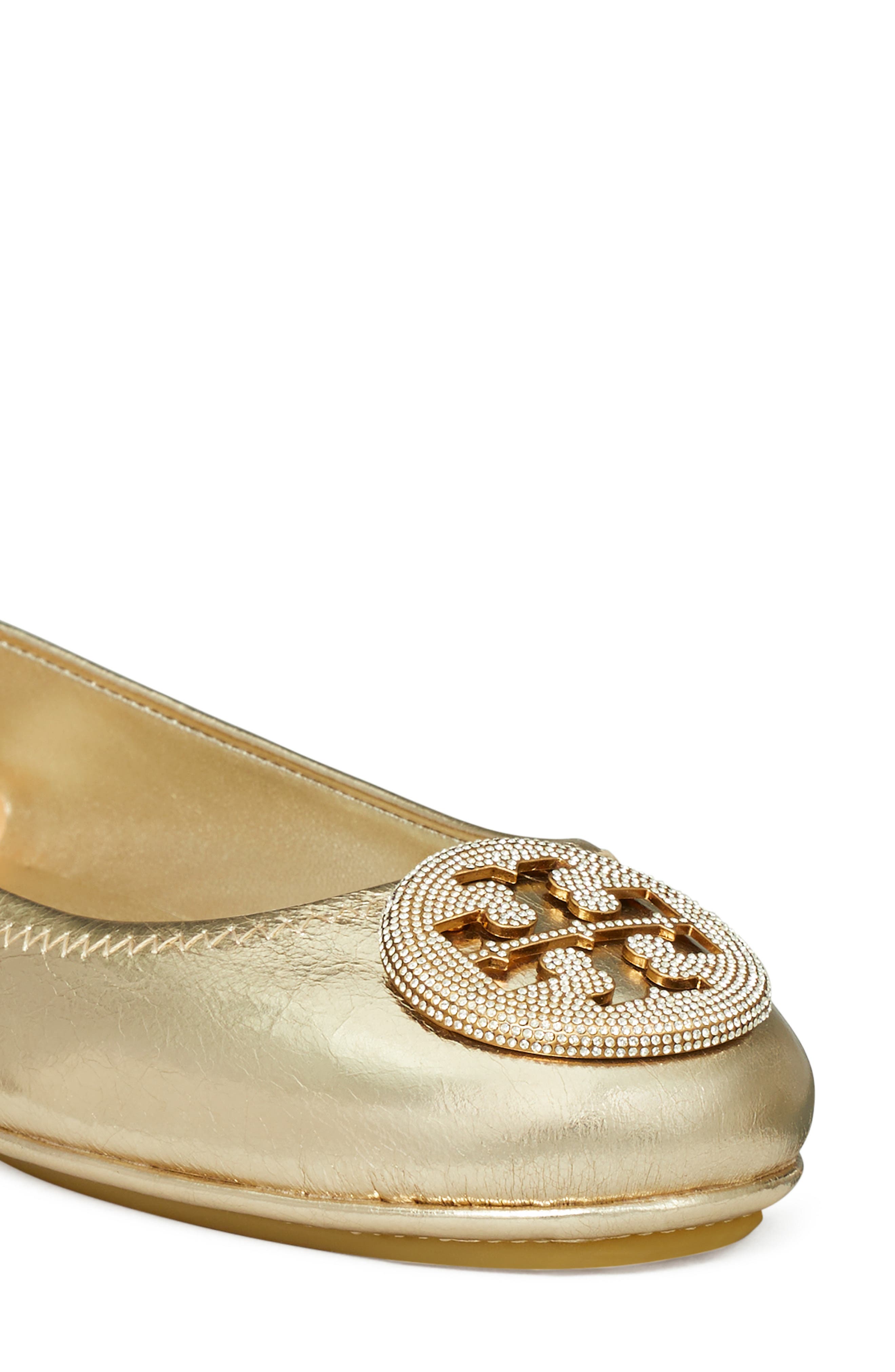 Tory Burch Minnie Pavé Logo Ballet Flat, Alternate, color, Spark Gold / Spark Gold
