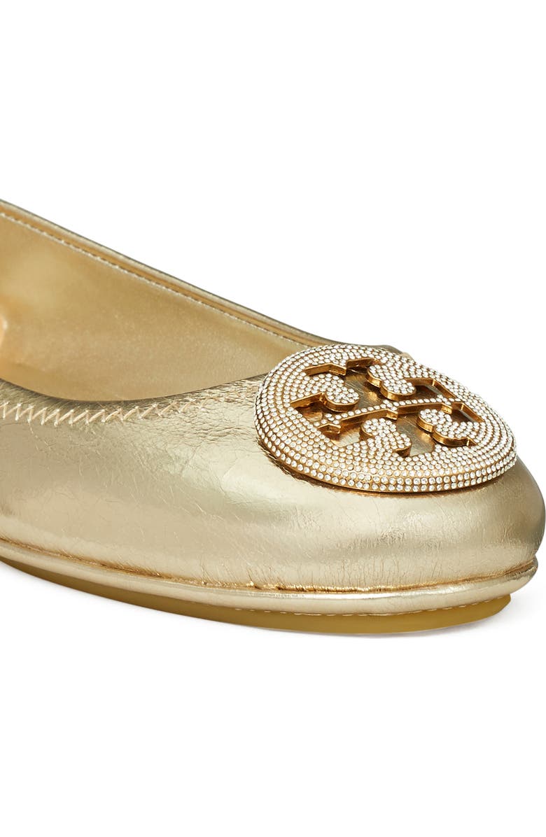 Tory Burch Minnie Pavé Logo Ballet Flat, Alternate, color, Spark Gold / Spark Gold