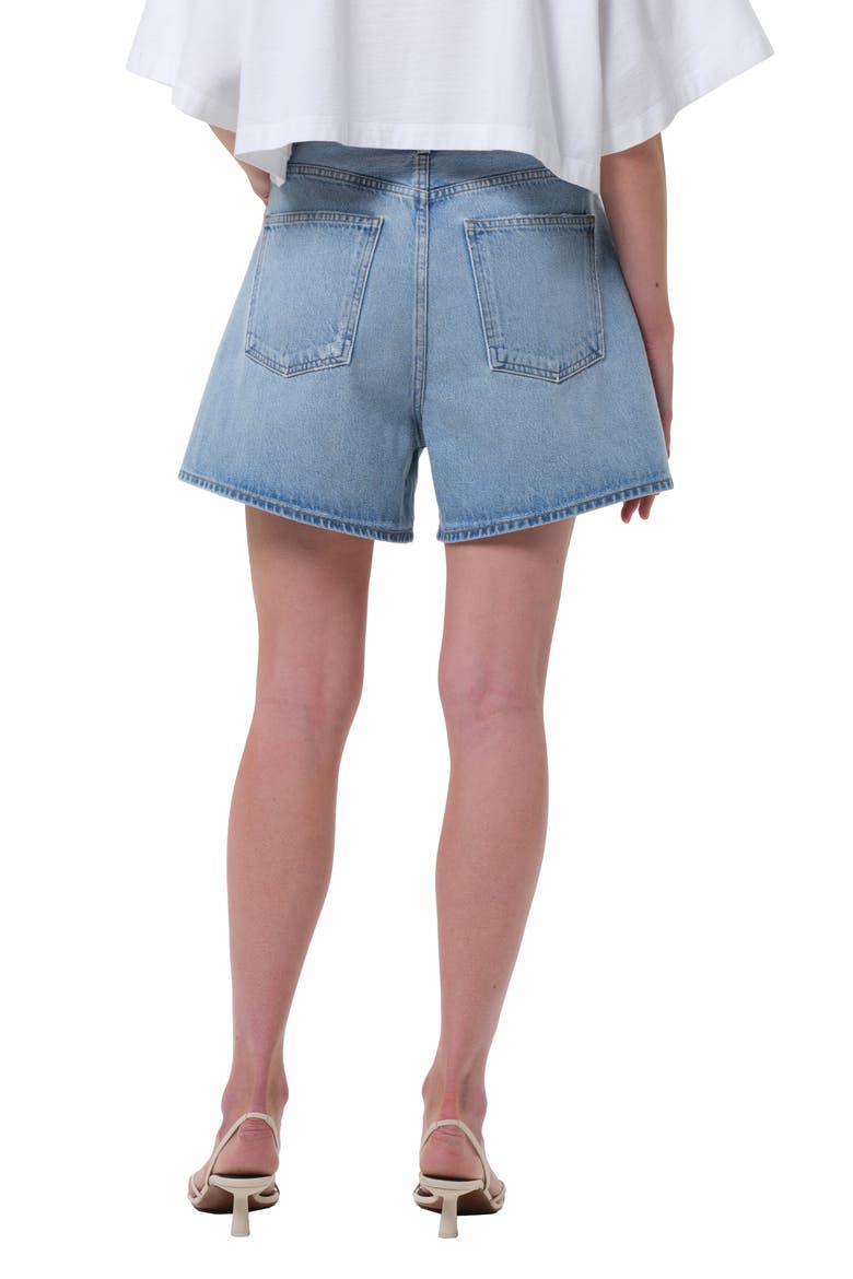 Rhoda Pleated High Waist A-Line Denim Shorts, Alternate, color, RAFT