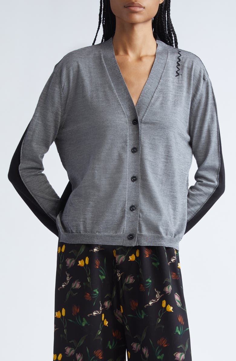 Marni Half & Half Virgin Wool & Silk Cardigan, Main, color, Han38 Inox