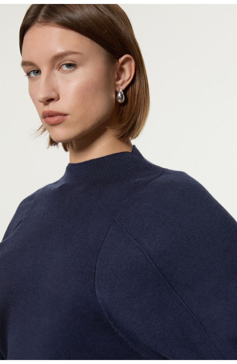 Karen Millen Wool Look Rounded Sleeve Knit Midi Dress, Alternate, color, Navy