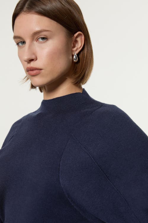 Karen Millen Wool Look Rounded Sleeve Knit Midi Dress In Blue