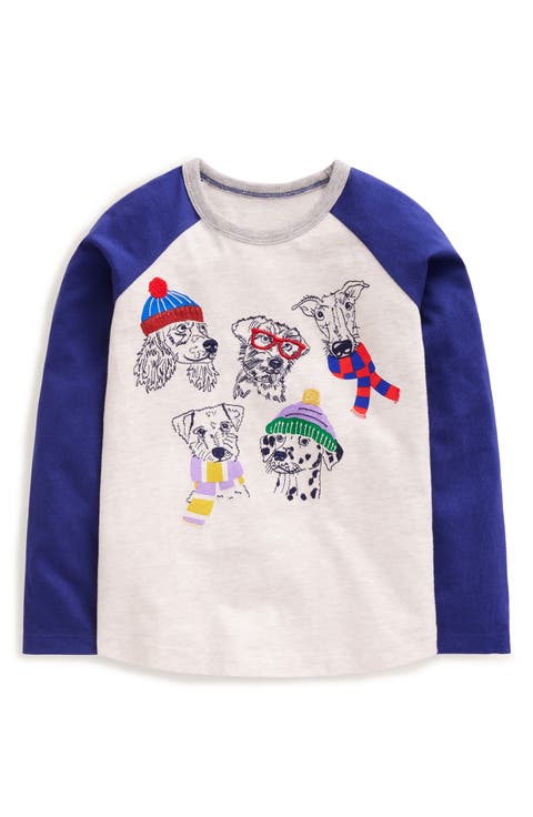 Kids' Embroidered Dogs Long Sleeve Cotton Graphic T-Shirt (Toddler, Little Kid & Big Kid)
