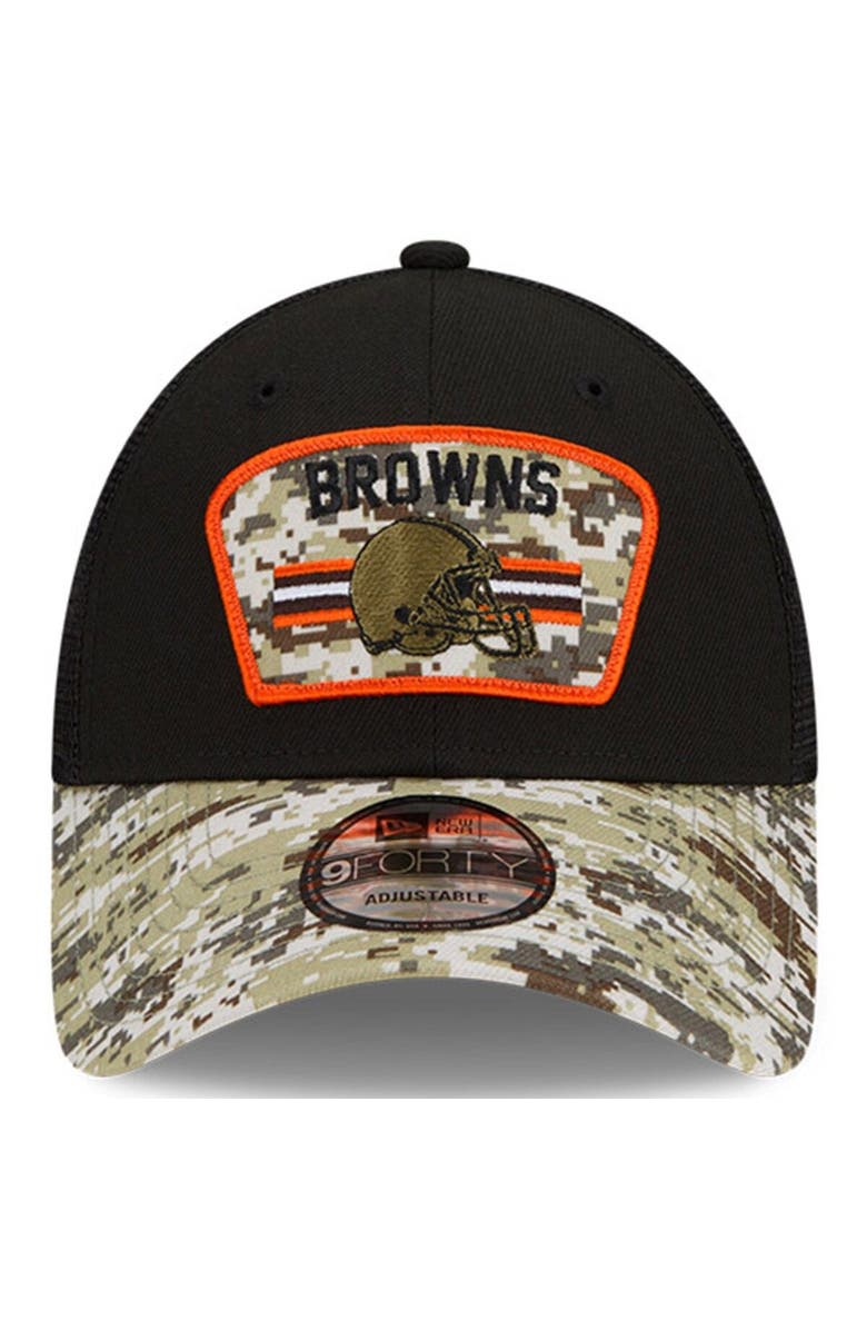 New Era Men's New Era Black/Camo Cleveland Browns 2021 Salute To Service Trucker 9FORTY Snapback Adjustable Hat, Alternate, color,