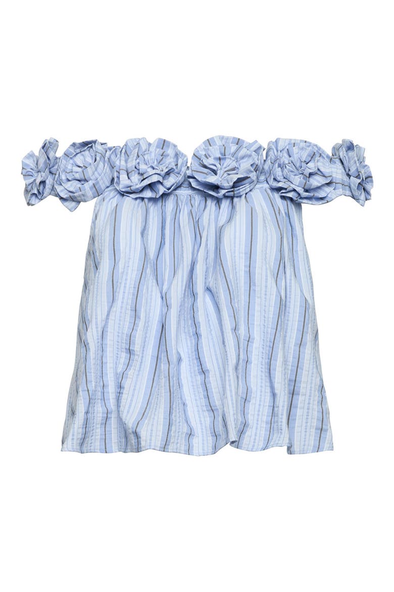 Kelsey Off the Shoulder Cotton Blend Seersucker Top, Alternate, color, BLUE MULTI