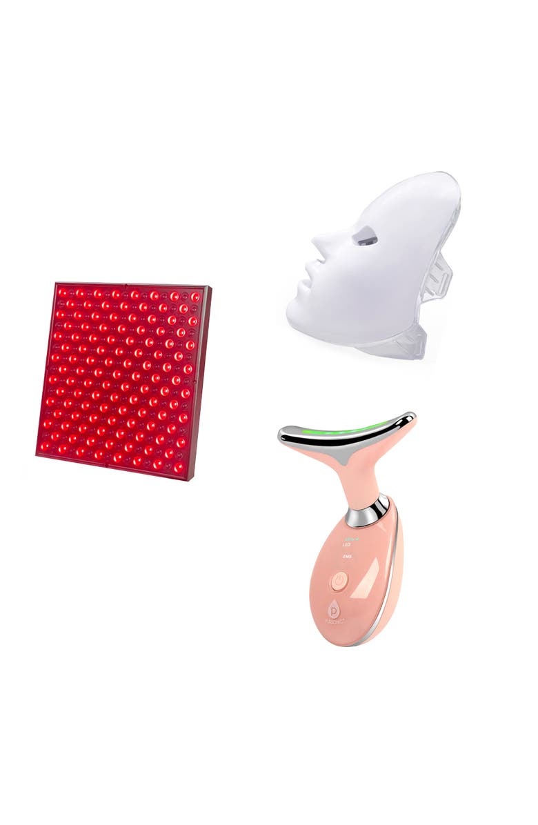 PURSONIC 7-in-1 LED Light Therapy Face Mask, Sculpting Wand, and LED Red Light Therapy Panel, Main, color, White