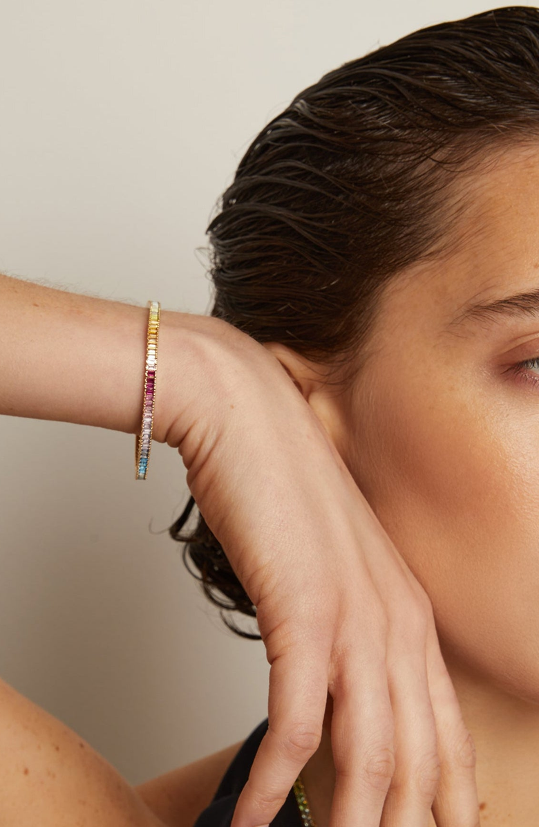 Aurate New York Ombré Rainbow Baguette Tennis Bracelet, Alternate, color, Yellow Gold Vermeil