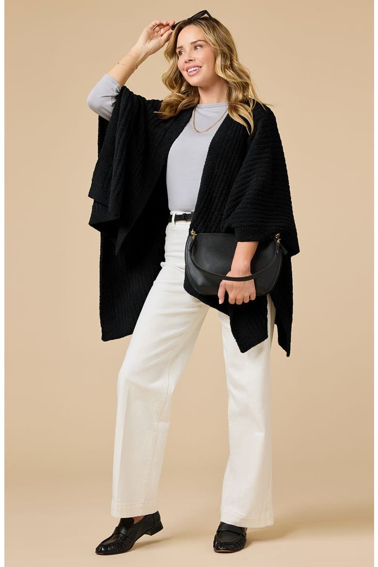 Solid Rib Marshmallow Shawl, Alternate, color, Black