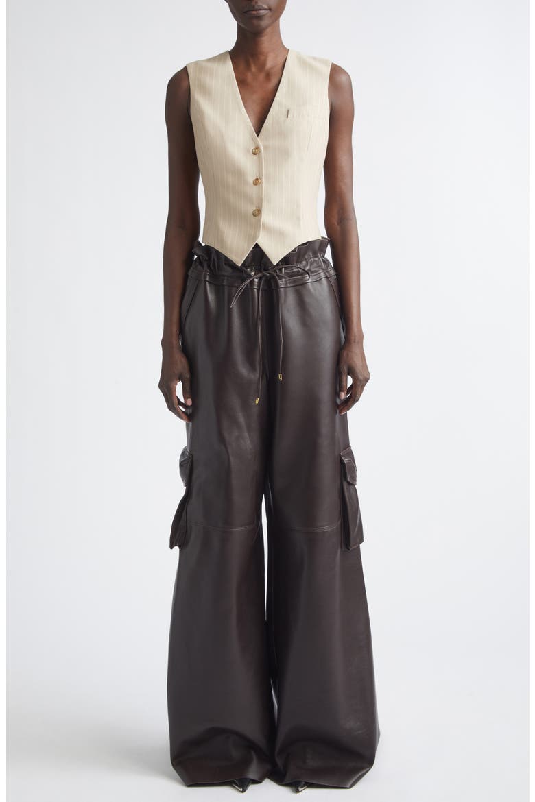 Utility Wide Leg Leather Pants, Alternate, color, CHOCOLATE