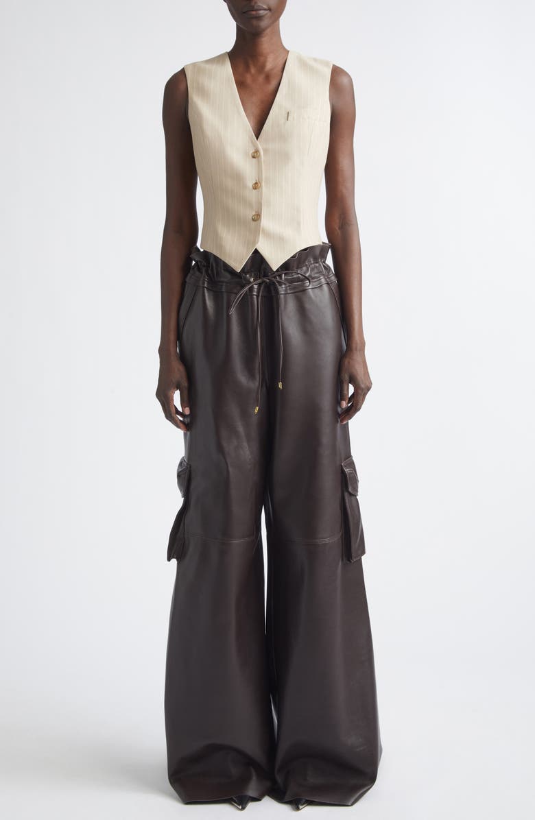 LaQuan Smith Shimmer Pinstripe Vest, Alternate, color, Sand