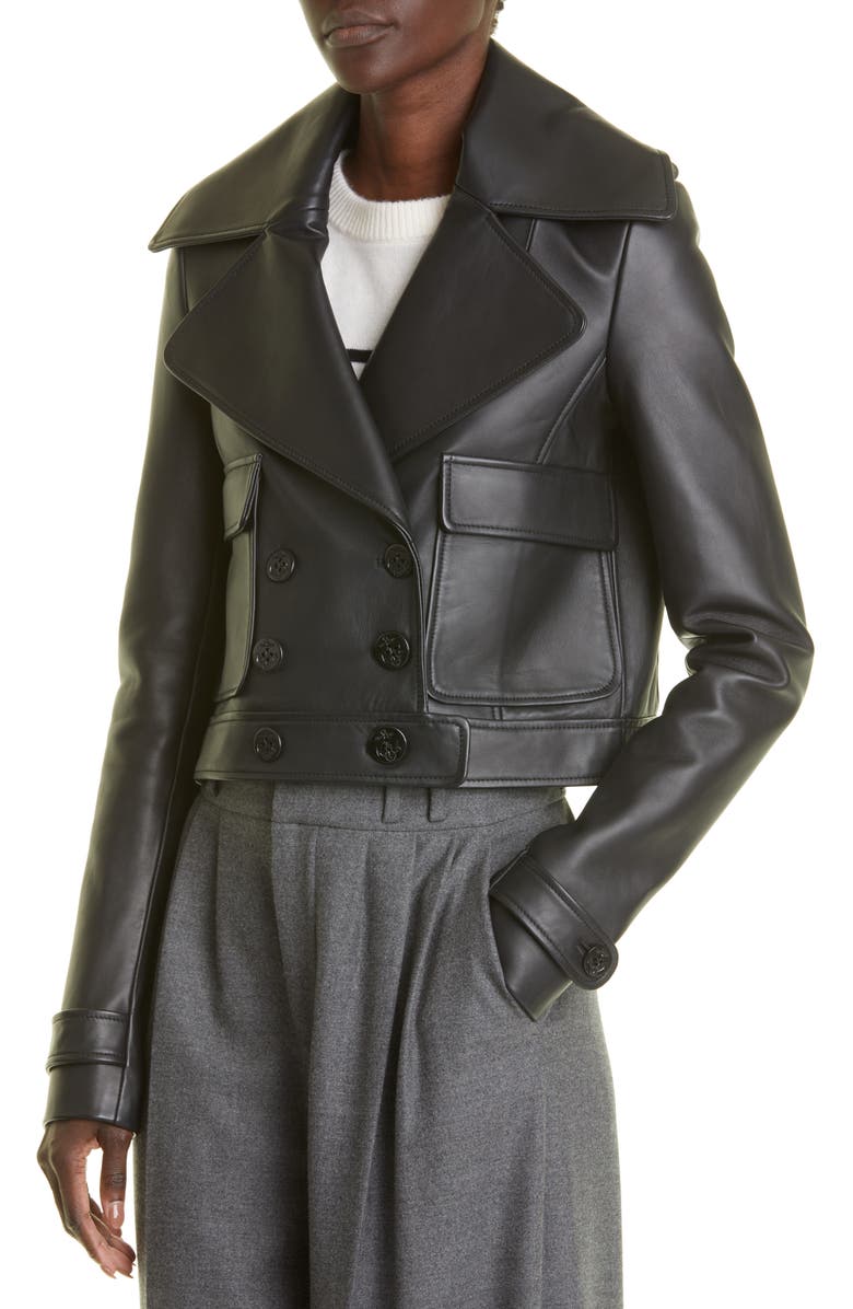 Altuzarra Laga Double Breasted Lambskin Leather Jacket, Alternate, color, 