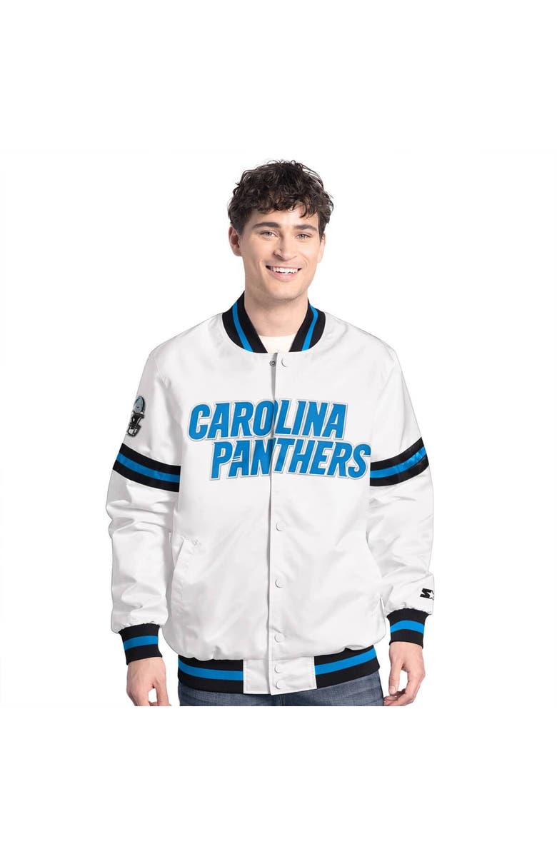 STARTER Men's Starter  White Carolina Panthers Scout Full-Snap Varsity Jacket, Alternate, color, White