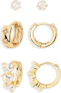 NORDSTROM RACK Set of 3 Cubic Zirconia Stud, Star & Heart Huggie Hoop Earrings