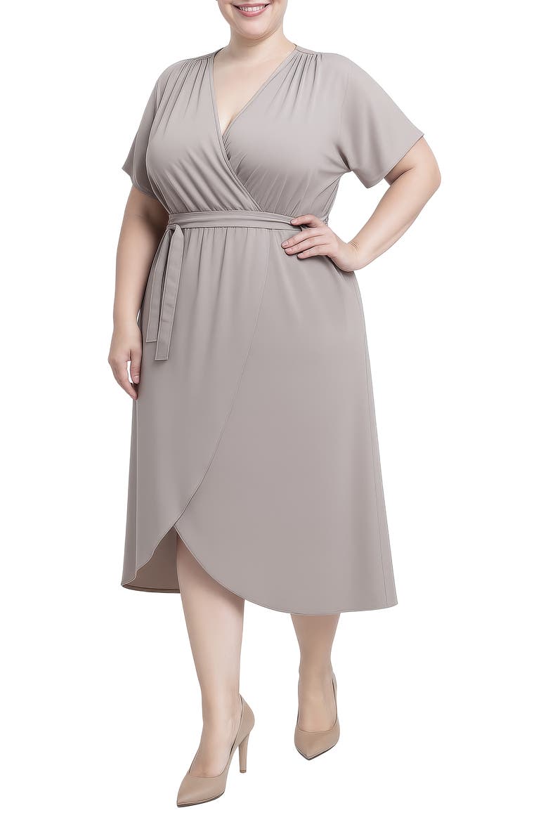 Tie Front Faux Wrap Midi Dress, Alternate, color, GREY