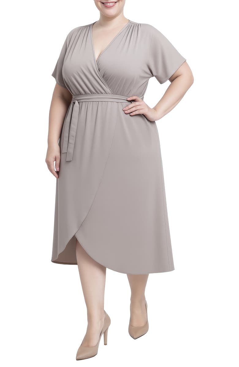 Standards 
Practices Tie Front Faux Wrap Midi Dress, Alternate, color, Grey