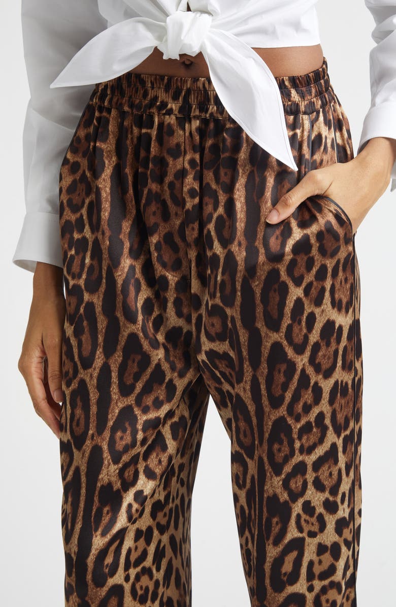 Dolce&Gabbana Leopard Print Wide Leg Stretch Silk Satin Pajama Pants, Alternate, color, Hy13m Leo New