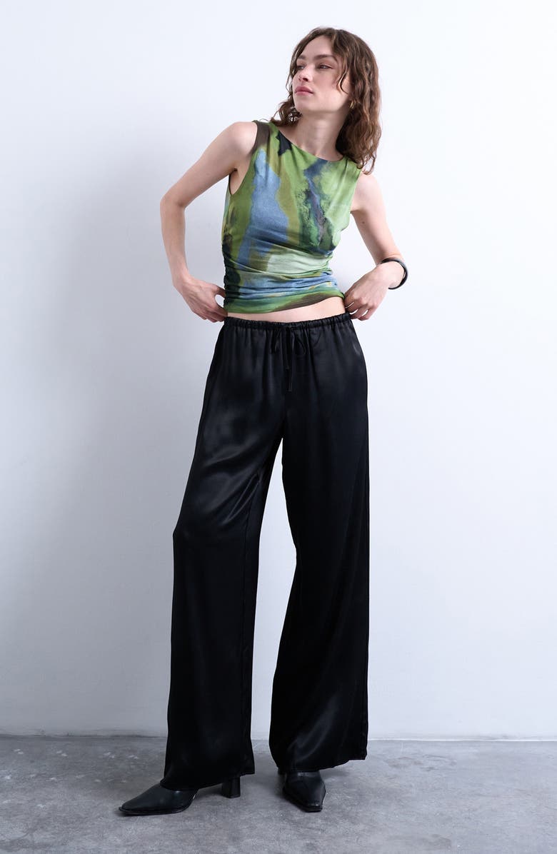 Topshop Abstract Print Ruched Tank, Main, color, Medium Green