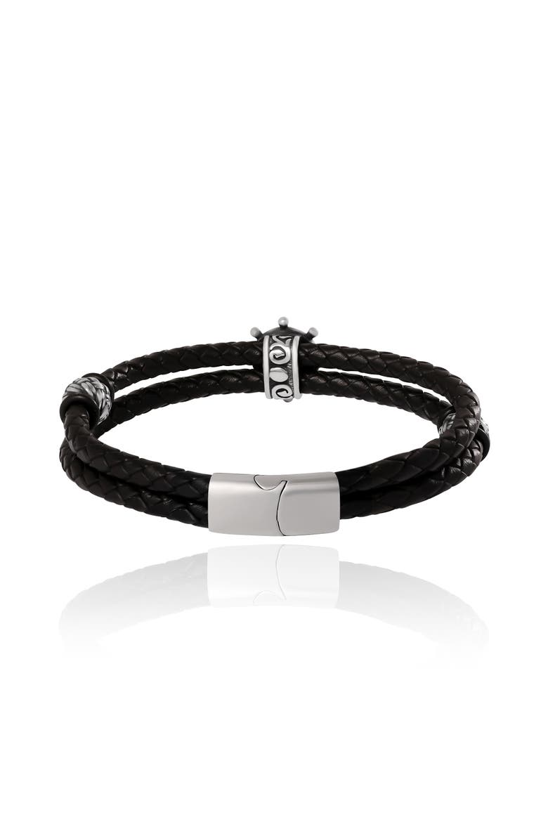 Nautical Wheel Black Braided Bracelet, Alternate, color, Black