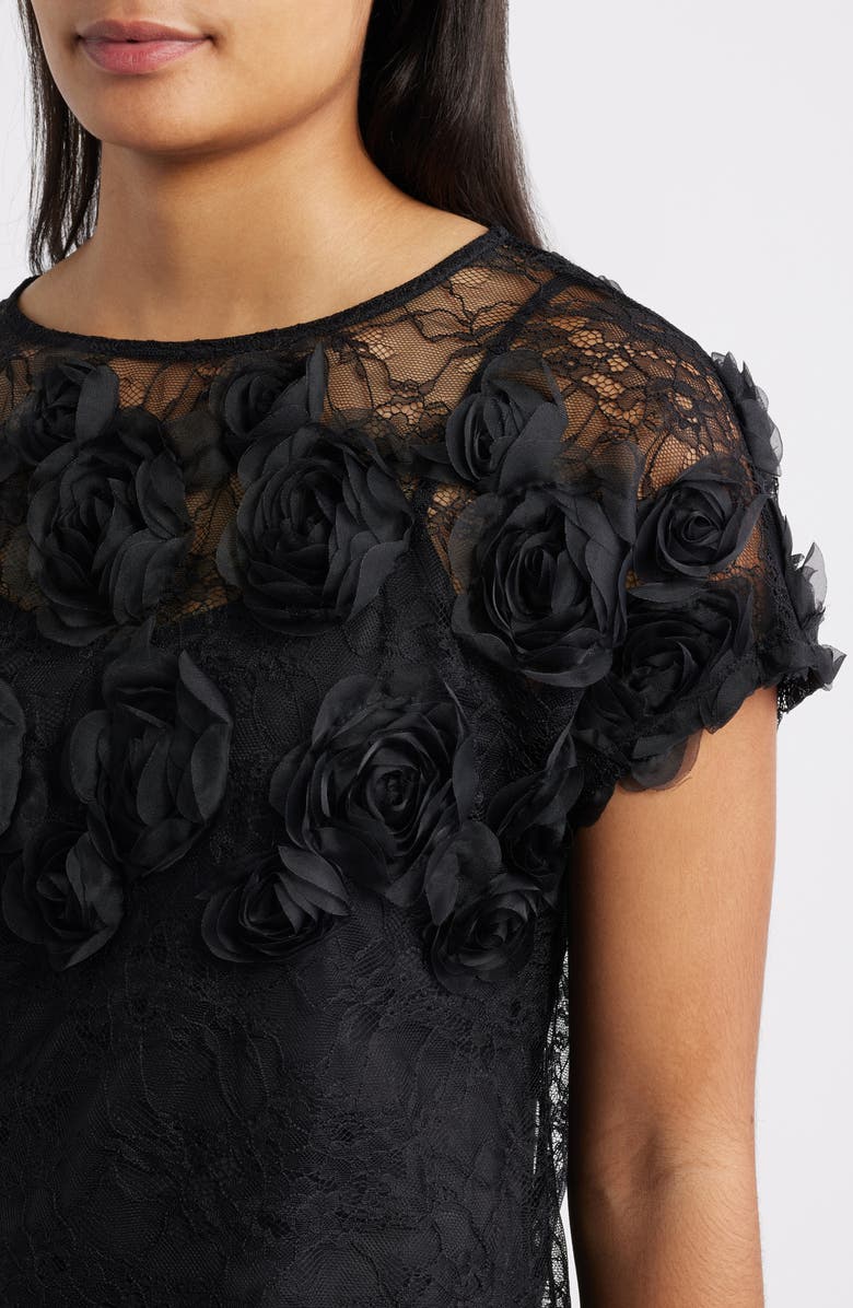 Anne Klein Rosettes & Lace Top, Alternate, color, Asphalt