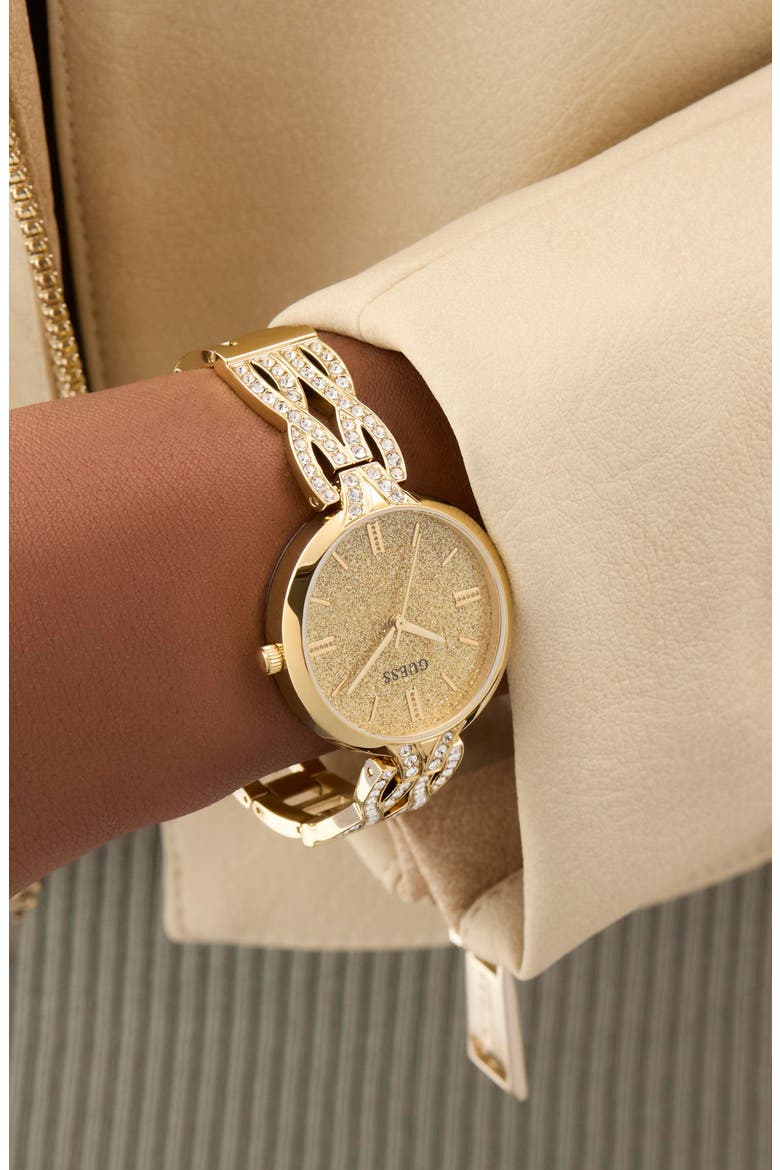 Coral Glitter & Crystal Goldtone Bracelet Watch, 32mm, Alternate, color, GOLD