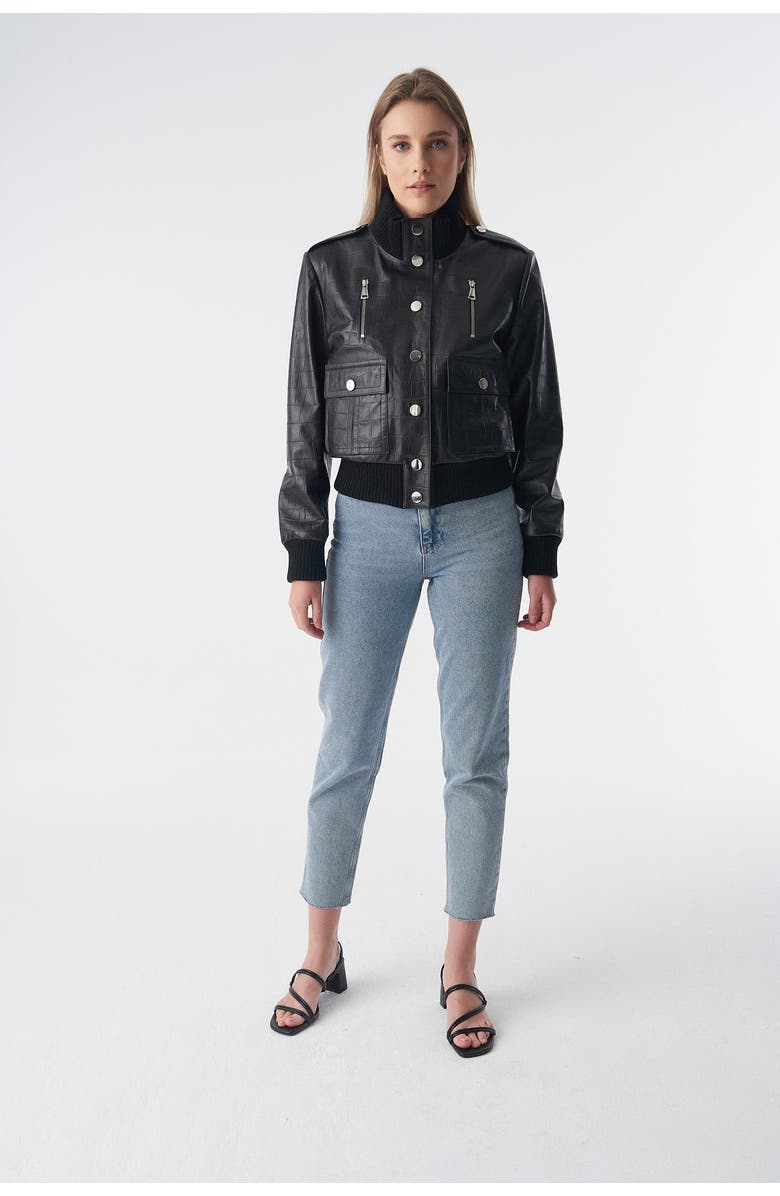 Furniq UK Verity Textured Bomber Jacket, Alternate, color, Black