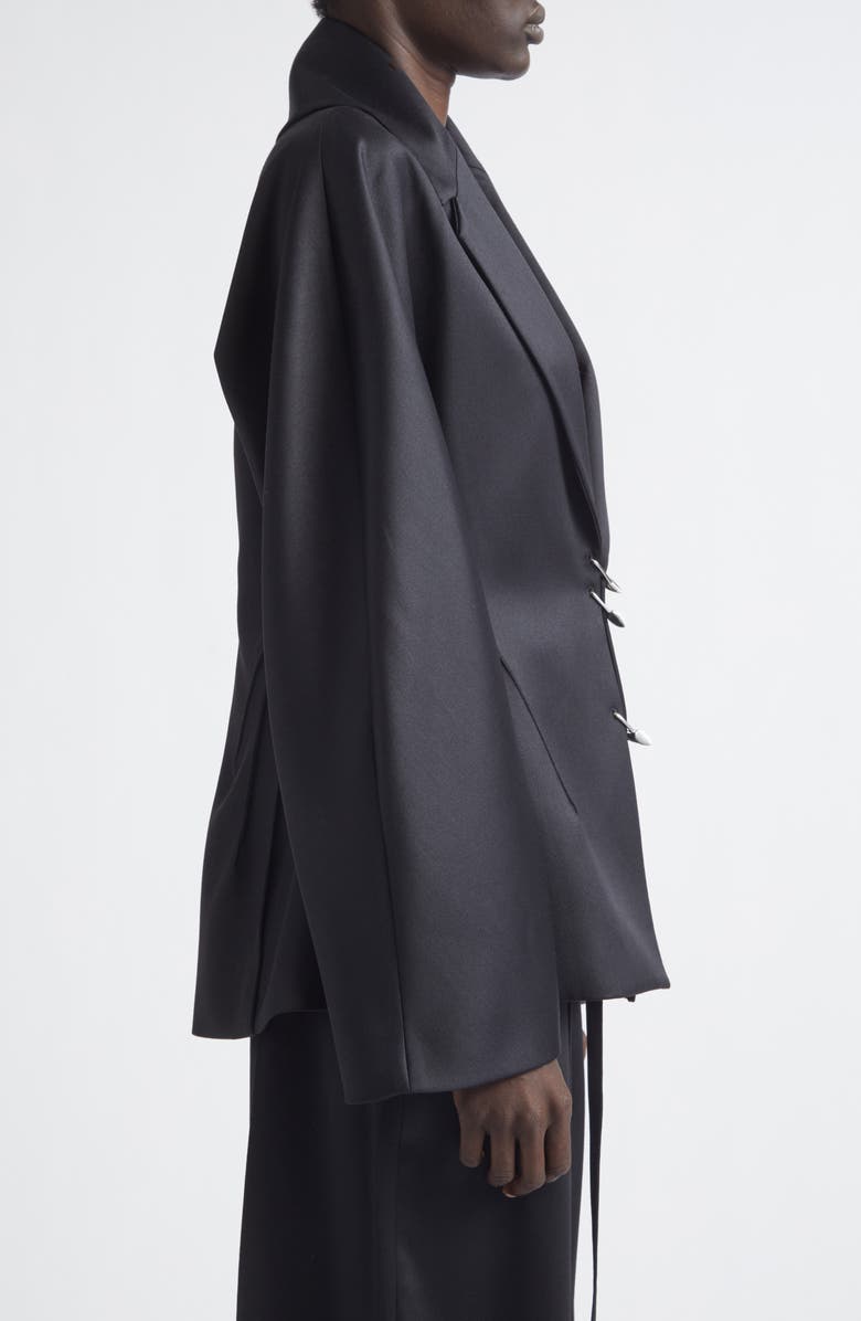 GRACE LING Padlocks Wool Blend Satin Blazer, Alternate, color, Black