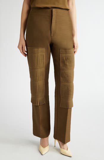 Bite Studios Pleated Panel Wool & Silk Straight Leg Pants In Green