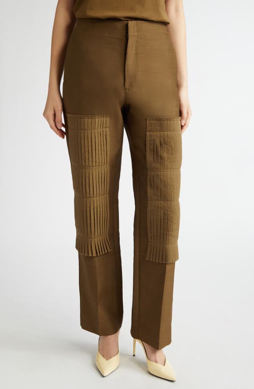 Shop Bite Studios Pleated Panel Wool & Silk Straight Leg Pants In Moss