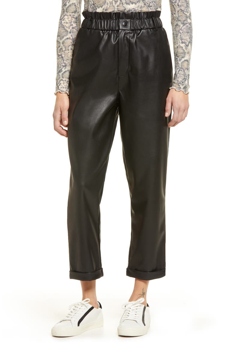 Faux Leather Relaxed Trousers, Main, color, BLACK