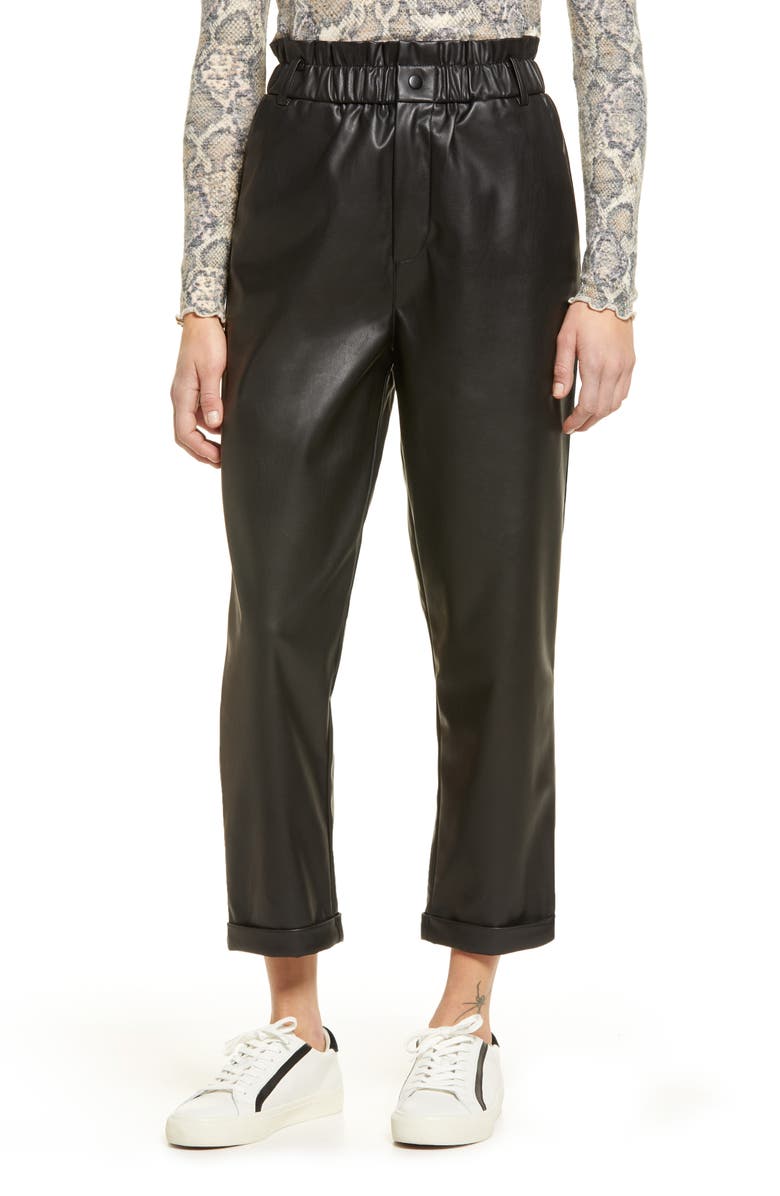 BP. Faux Leather Relaxed Trousers, Main, color,