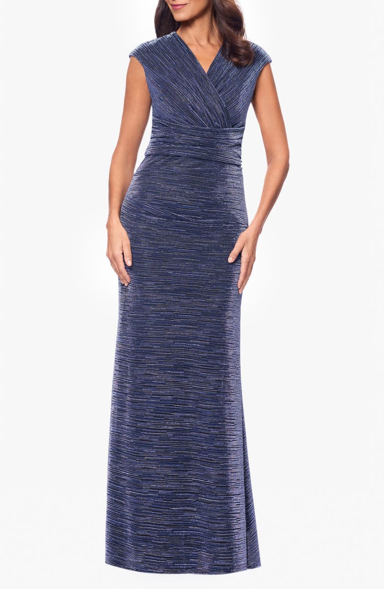 Betsy & Adam Crinkle Pleat Trumpet Gown, Main, color, 