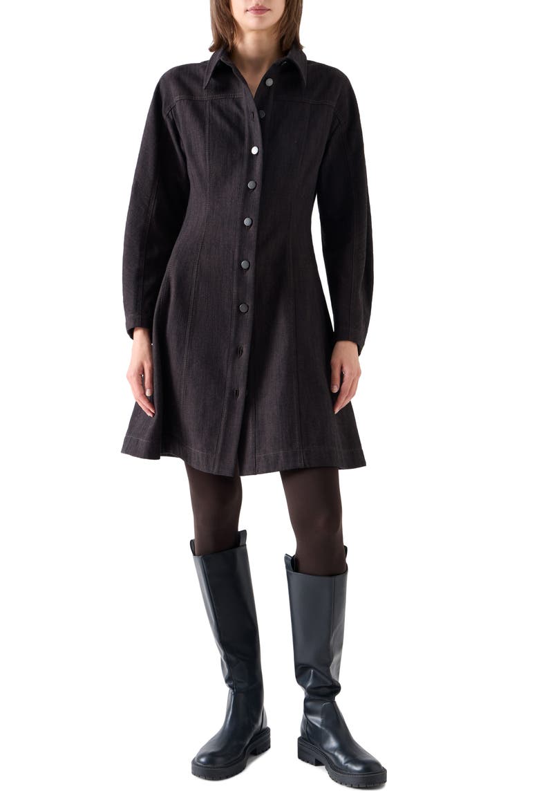 Long Sleeve Denim Shirtdress, Main, color, ESPRESSO
