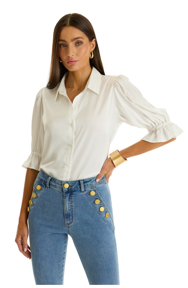 The Noli Shop Cindy Ruffle Sleeve Shirt, Main, color, White