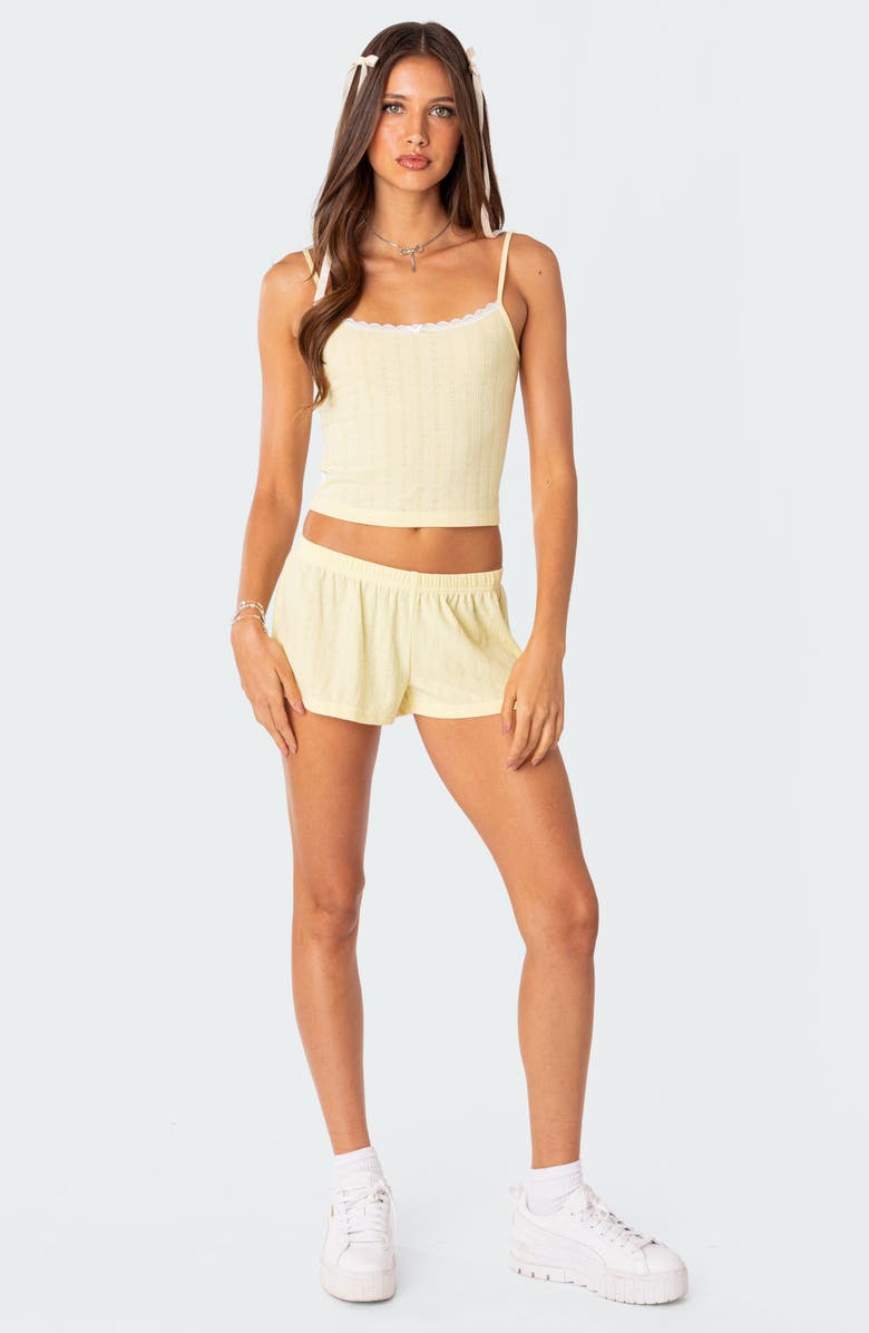 EDIKTED Irene Pointelle Low Rise Shorts, Alternate, color, Yellow