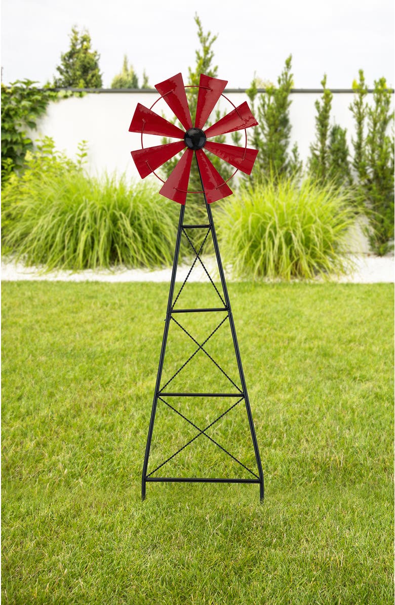 Glitzhome 44"H Metal Wind Spinner Yardstake, Alternate, color, Red