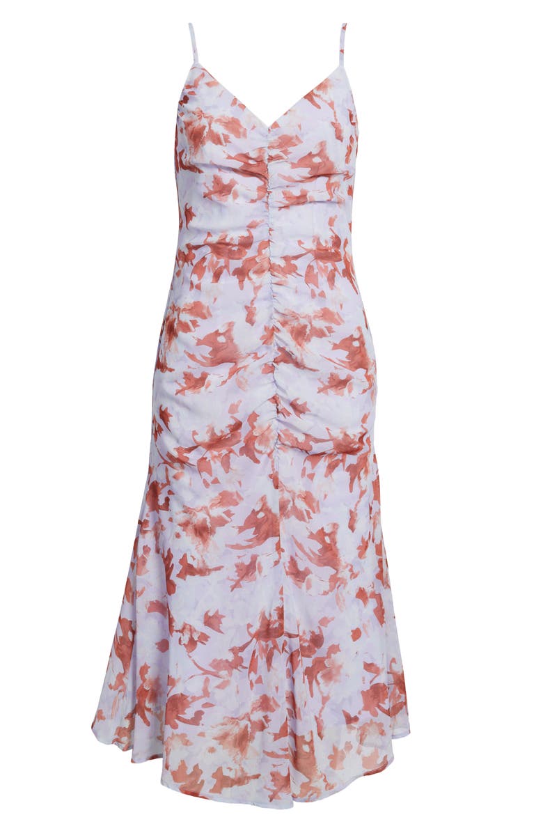 Chelsea28 Gathered V-Neck Midi Dress, Alternate, color, Blue- Rust Rebecca Floral