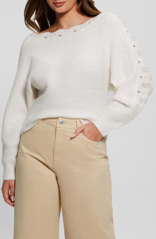 GUESS Malorie Pointelle Detail Dolman Sleeve Sweater in Dove White 