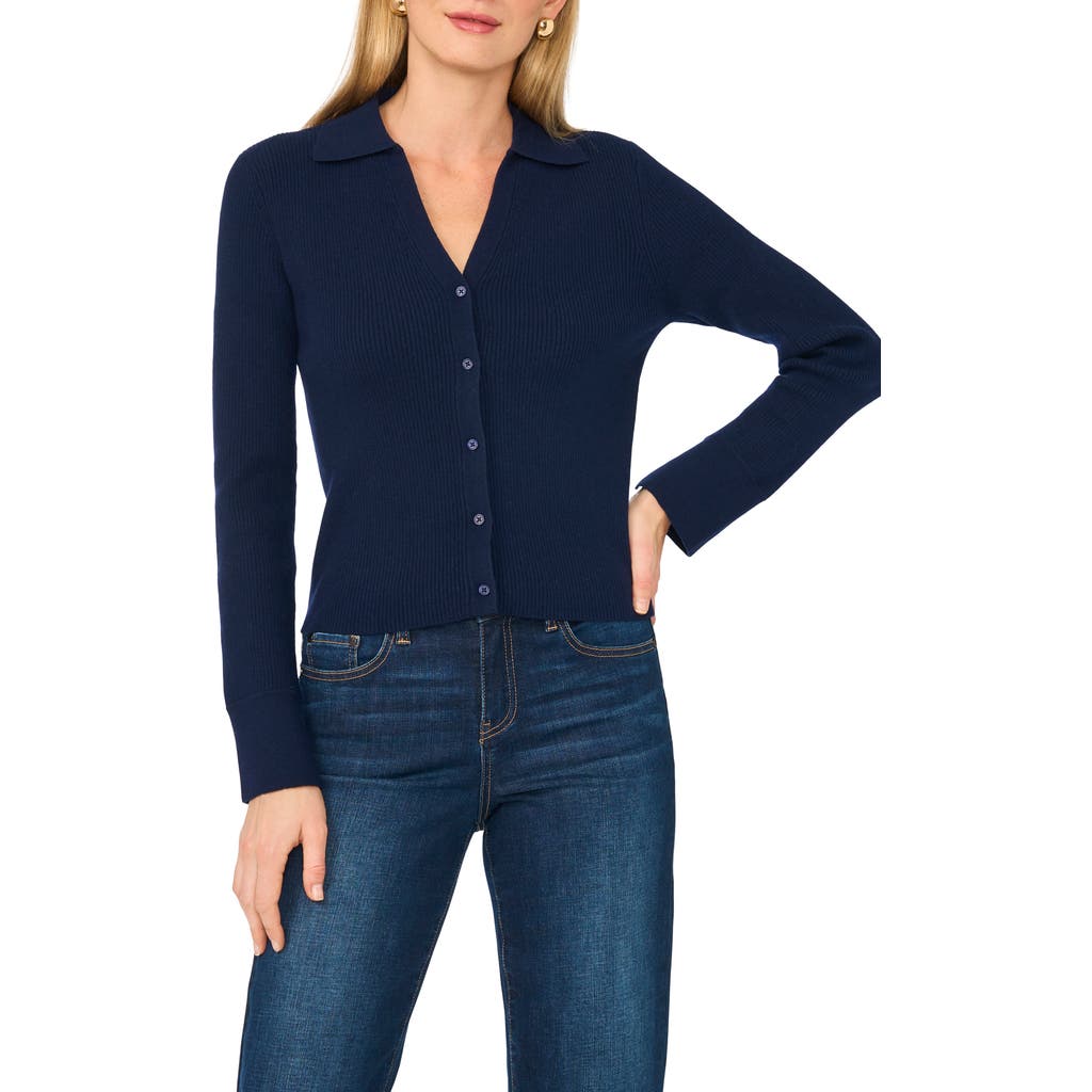 Parker Collared Rib Cardigan In Classic Navy