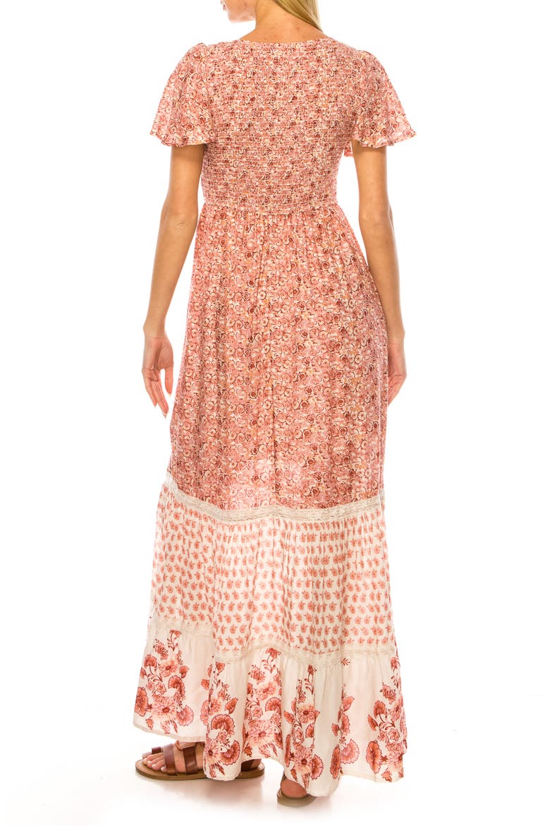 Floral Smocked Bodice Tiered Maxi Dress, Alternate, color, ROSE PINK