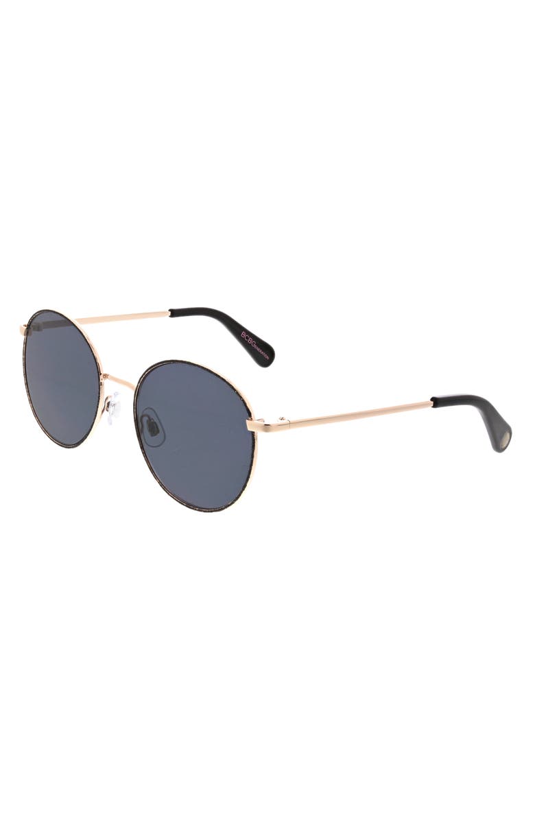 BCBGeneration 50mm Glitter Rim Round Sunglasses, Alternate, color, Gold