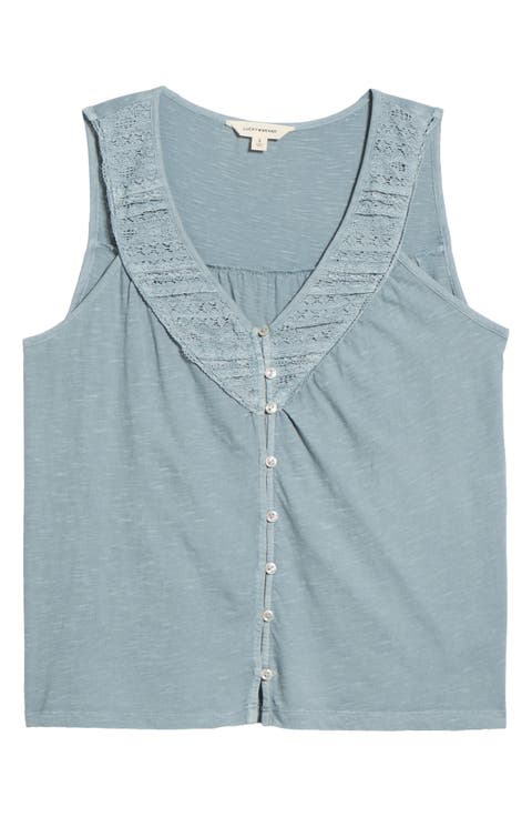 Lace Trim Sleeveless Cotton Blend Top