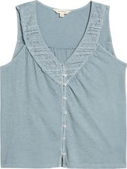 Lucky Brand Lace Trim Sleeveless Cotton Blend Top