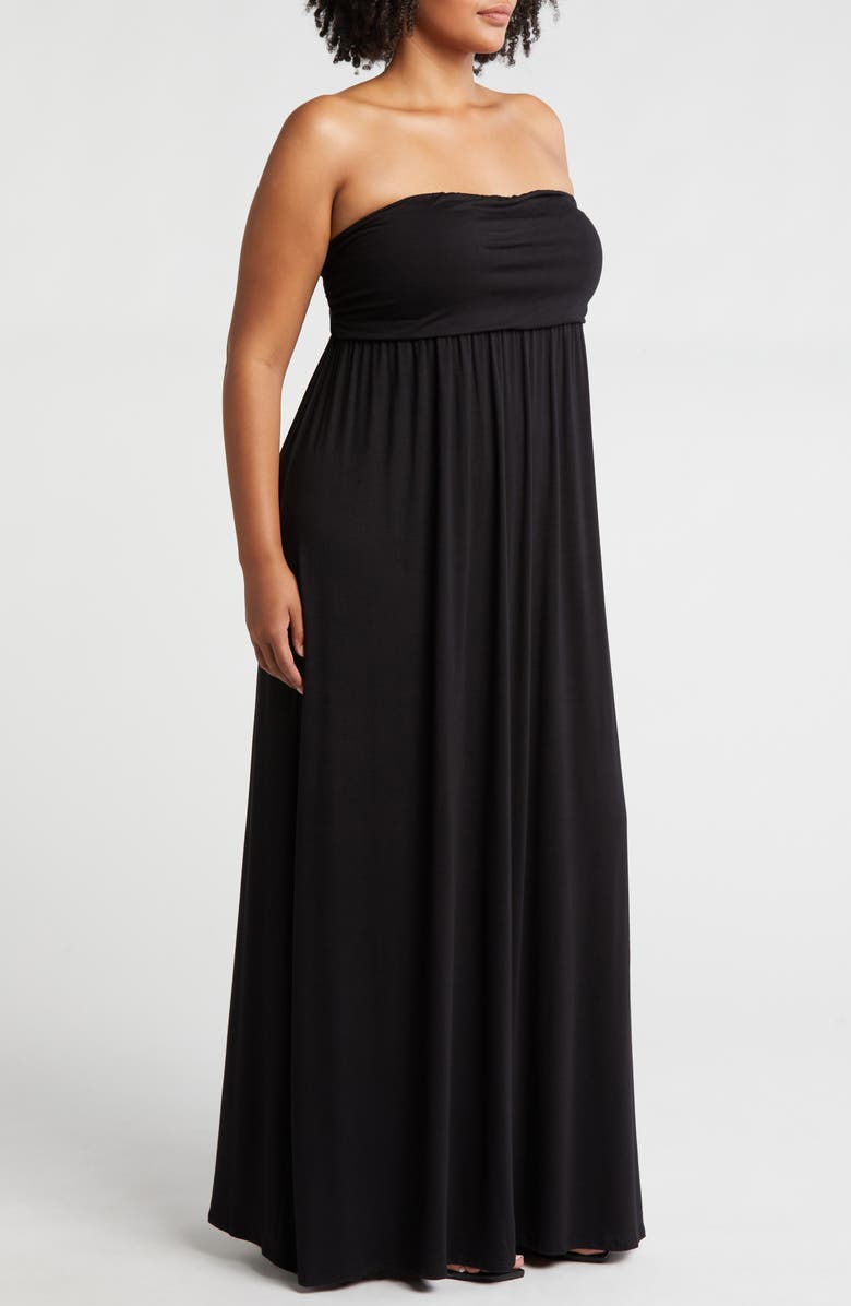 24seven Comfort Apparel Strapless Maxi Dress, Alternate, color, Black