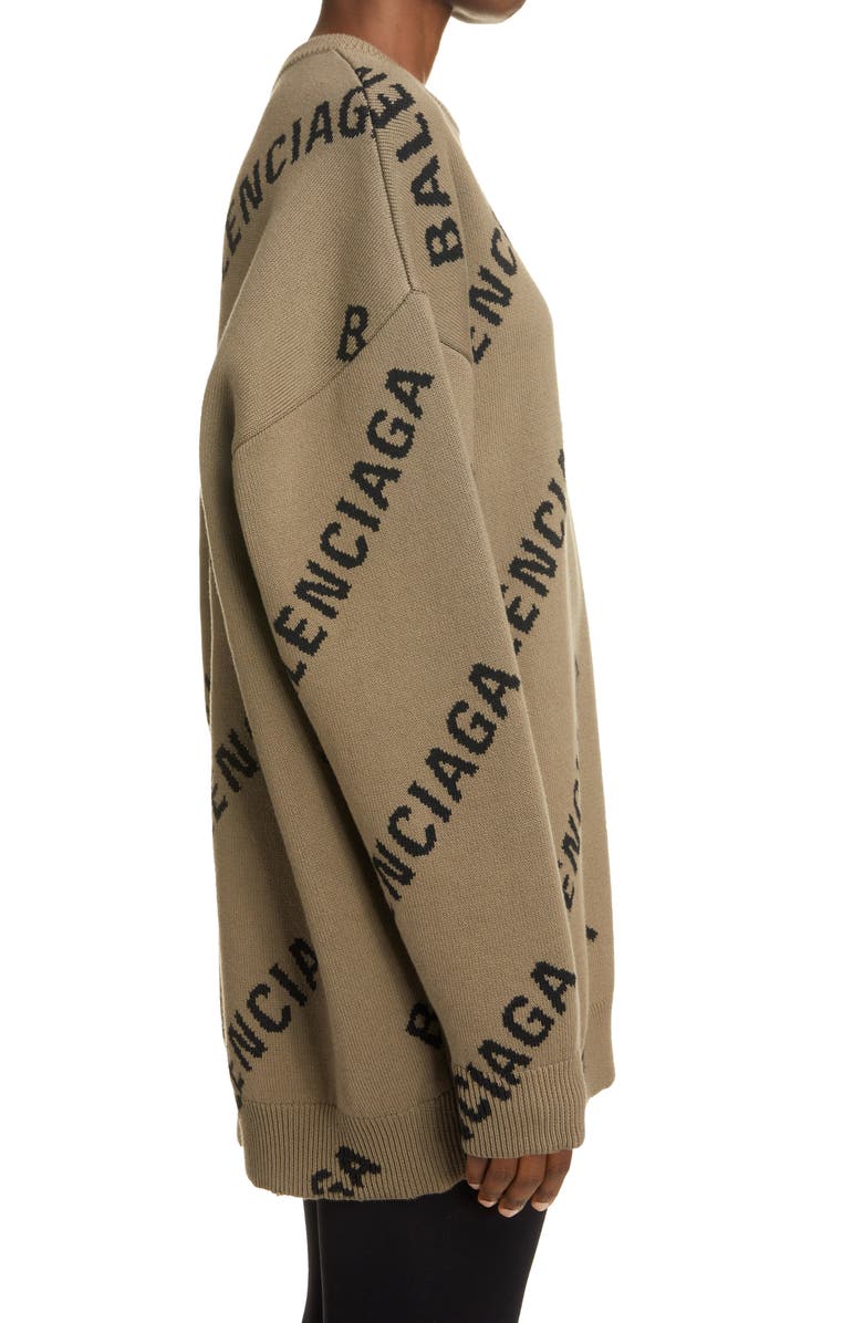 Balenciaga Logo Intarsia Oversize Crewneck Sweater, Alternate, color, 