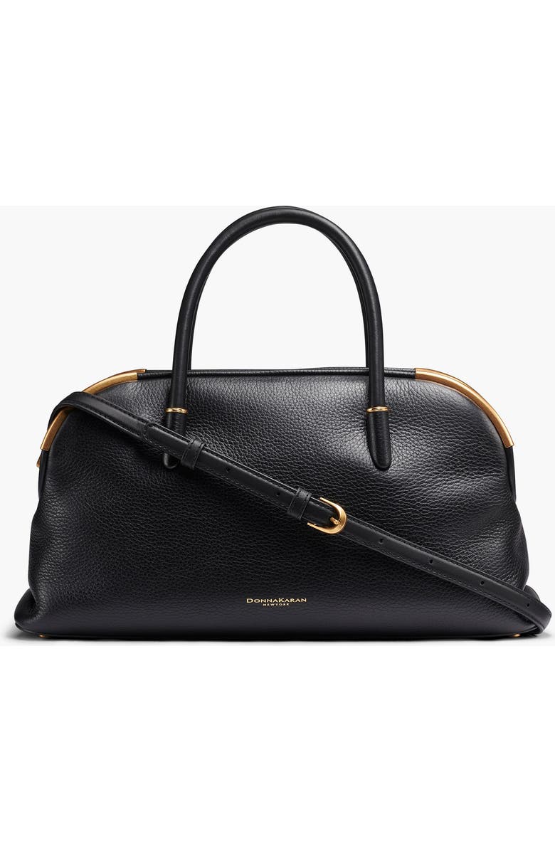 Donna Karan New York Satin Leather Satchel, Main, color, Black/Gold