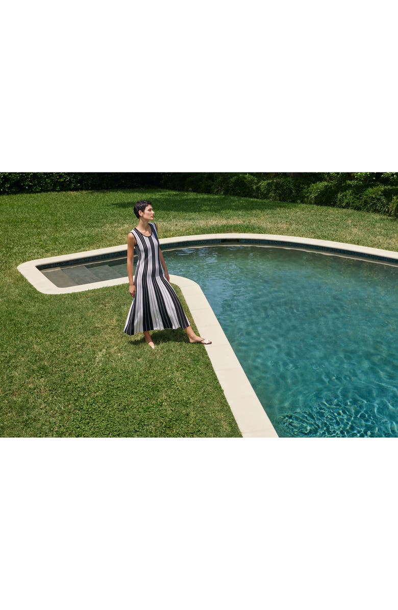 Misook Modern Fit Stripe Midi Dress, Alternate, color, Black/ White